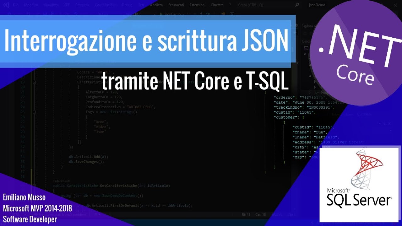 Interrogazione e scrittura JSON tramite .NET Core e T-SQL