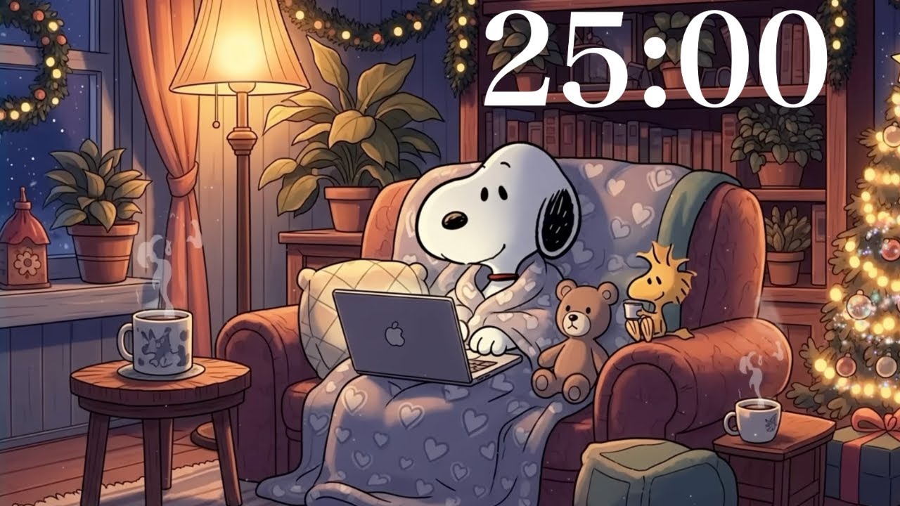 Cozy Winter Snoopy 25 Minute Timer ❄️ | Study, Work,  Relax🎄