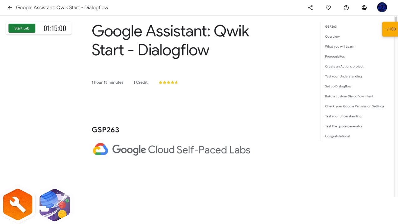Qwiklabs | Google Assistant: Qwik Start - Dialogflow [GSP263]