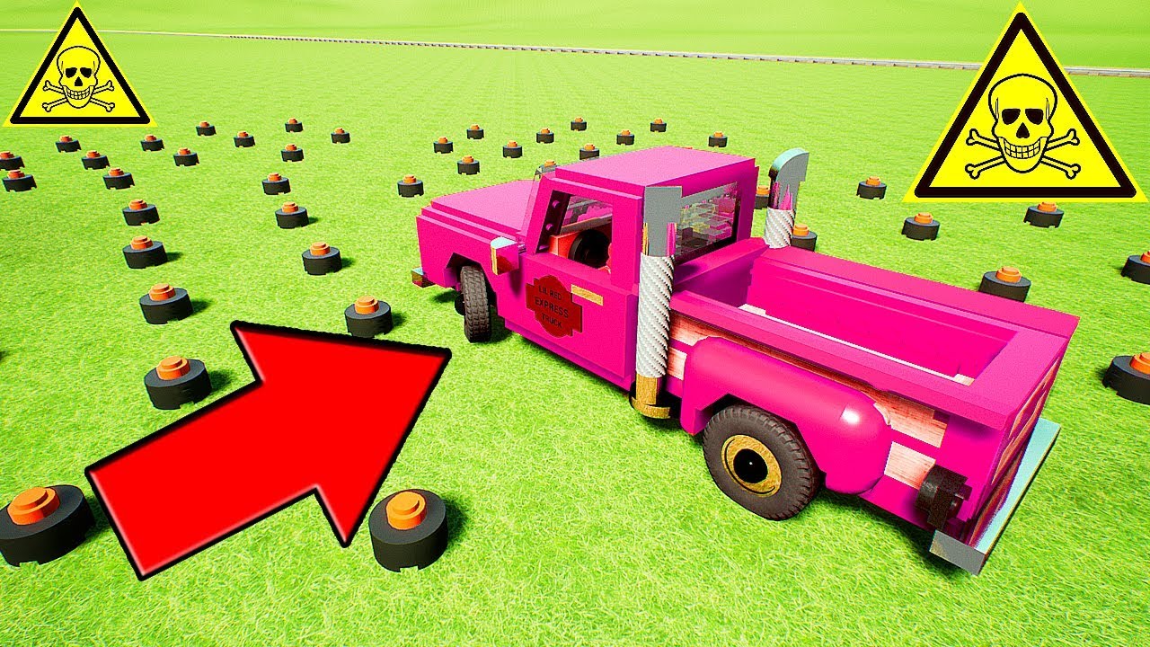 WHETHER A LEGO CAR TO DRIVE THROUGH A MINEFIELD !? - RIGS BRICK | LEGO EXPERIMENT IN BRICK RIGS
