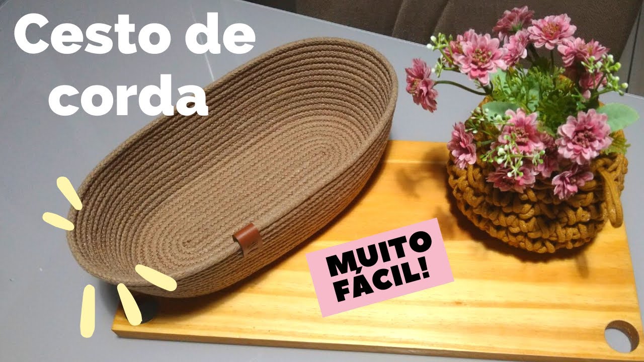 Como fazer CESTO DE CORDA oval - SUPER TENDÊNCIA na decoração 2022   Passo a passo - Novelo Rosa
