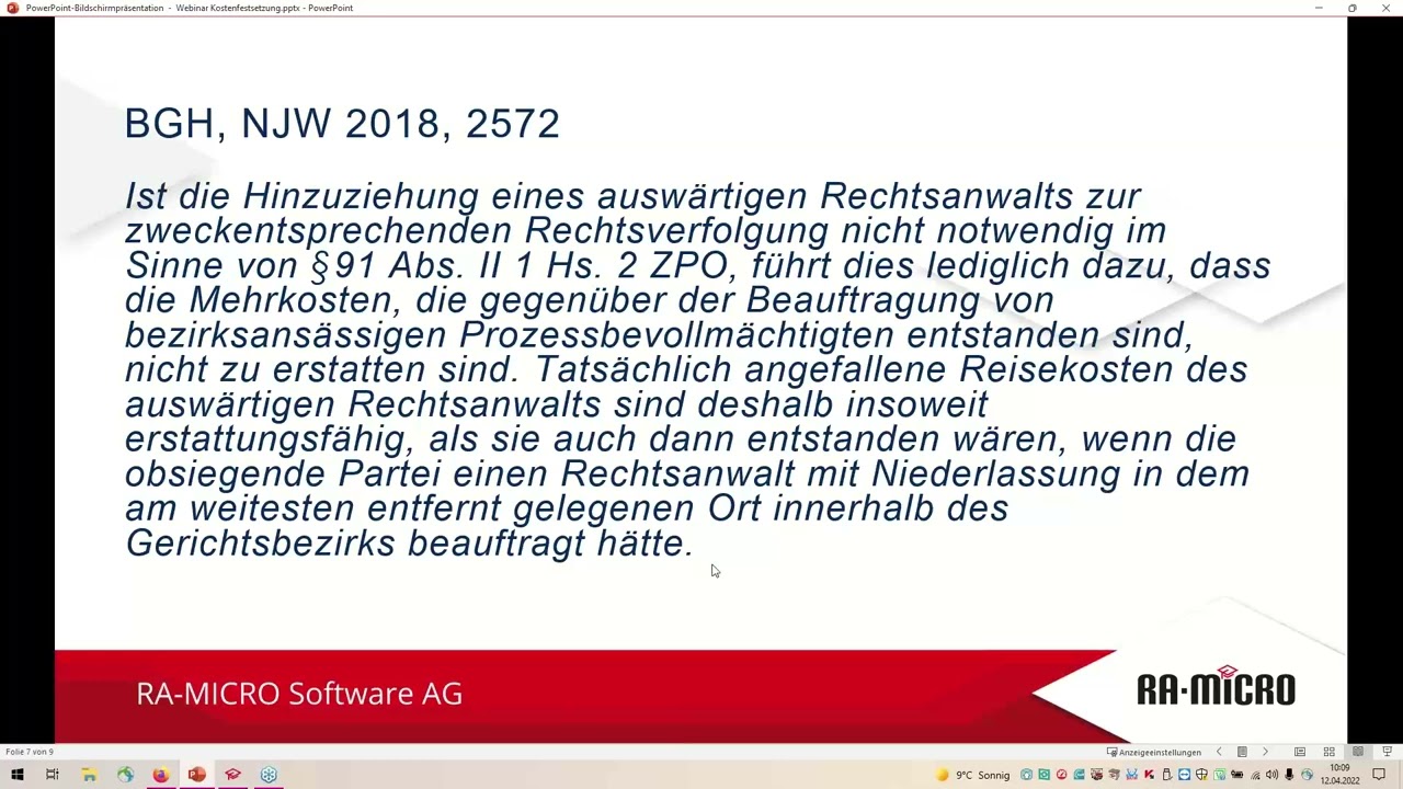 Gebühren: Antrag auf Festsetzung der Fahrtkosten durch den auswärtigen Anwalt