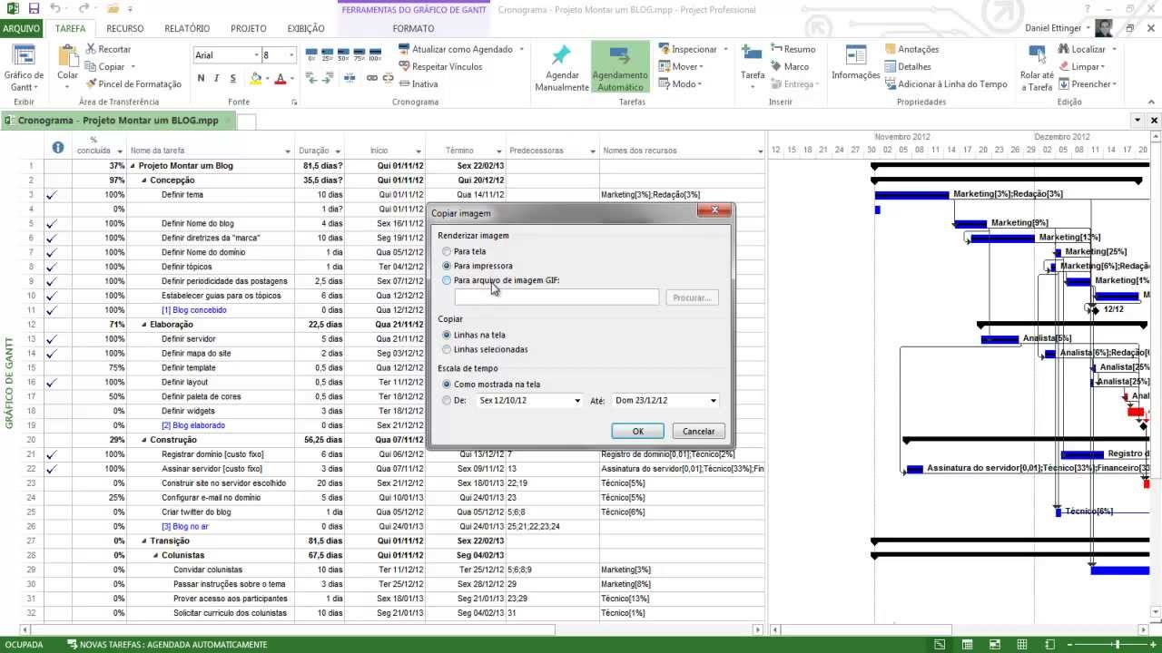 [MS Project 2013] Aula 05 - Exportando imagens gráficas