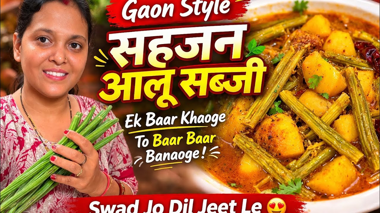 🍲 Gaon Style Sahjan Aloo Sabji | Ek Baar Khaoge To Baar Baar Banaoge #recipe #cookingreels 