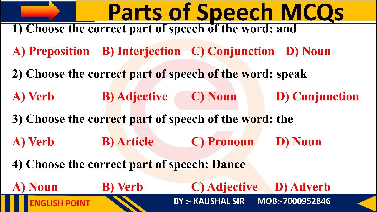 Parts of Speech MCQs | Objective English Grammar