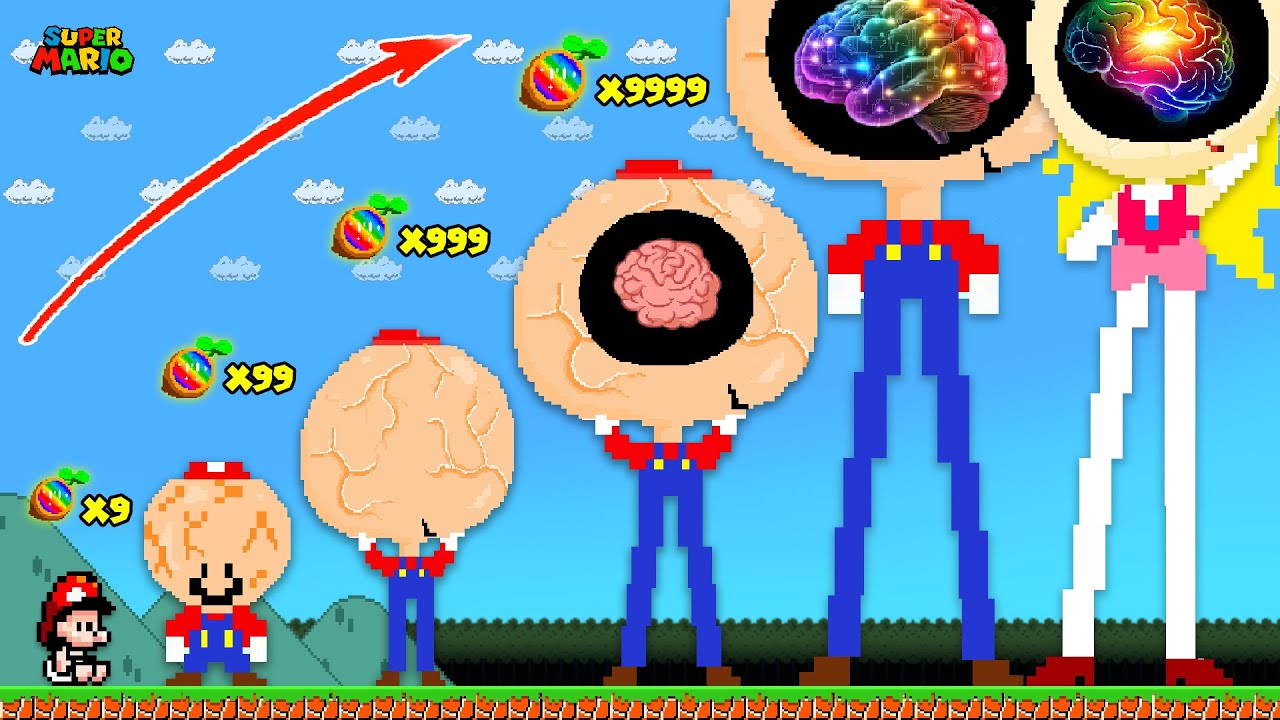 Super Mario Bros. Mario Upgrades to the LONGEST LEG Ever with 999 Seed Power-Ups!
