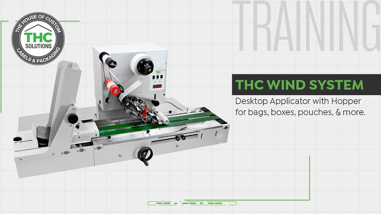 THC Wind Label Applicator.  Apply labels to flat products. Training: How to Set It Up & Operate It