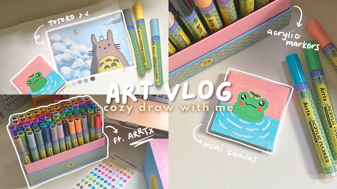 art vlog 🪷 drawing studio ghibli scenes (my neighbor totoro) w/ new Arrtx acrylic markers ⊹₊🐇