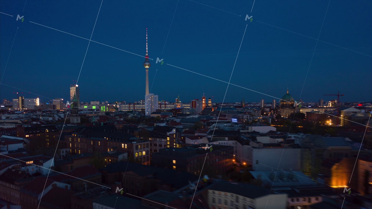 AERIAL: Day to Night Drone Hyper Lapse, Motion Time Lapse over Berlin with Alexanderplatz TV Tower