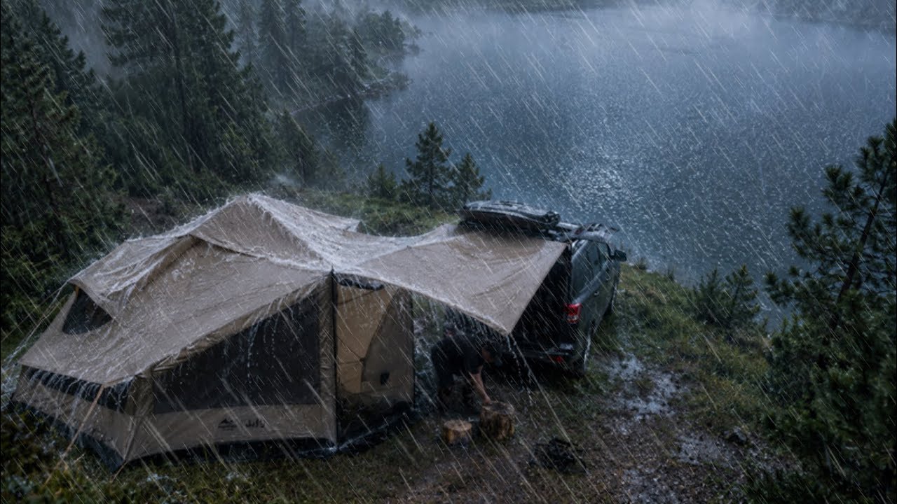 🏕️EXTREME STORM CAMPING ‼️CAMPING IN HEAVY RAIN AND LIGHTNING STORMS AT NIGHT