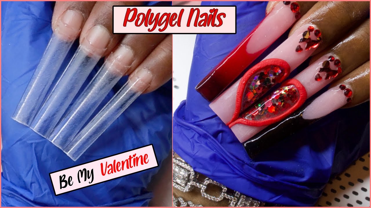 ♥️🖤DIY ✰ WATCH ME WORK Red 3D Heart Valentines Day Nails Using Polygel