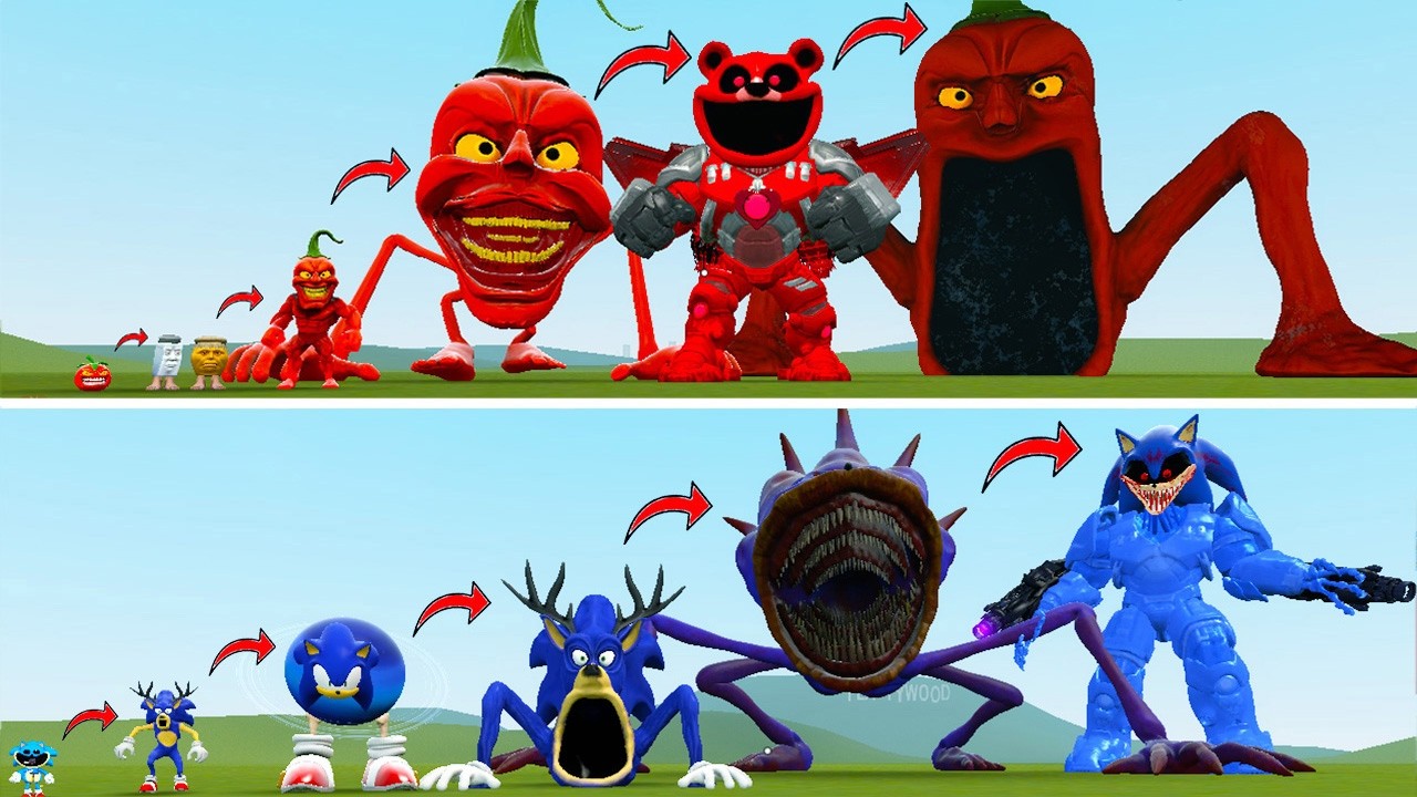 NEW EVOLUTIONARY VARIETIES OF MONSTER PEPPER DINDUN VS MONSTER KING SONIC GODZILLA IN GARRY'S MOD !