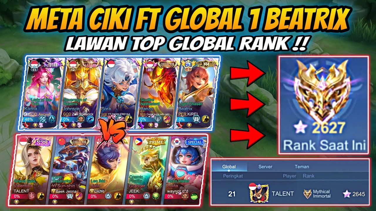 Meta Ciki Ft Global 1 Beatrix Vs Party Top Global Rank 2600 Bintang !! Party Strong WS Panjang !!