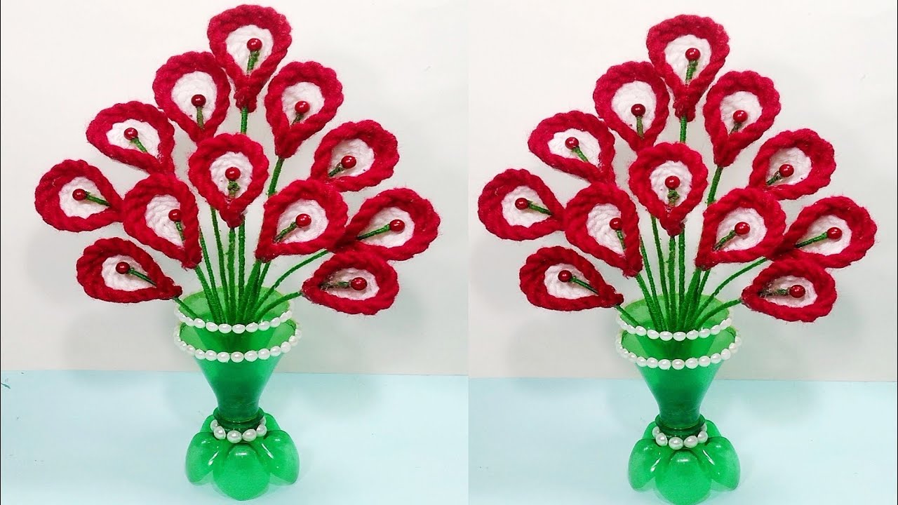 प्लास्टिक बोतल और ऊन से गुलदस्ता बनाने का तरीका/EASY PLASTIC BOTTLE &  WOOLEN GULDASTA/FLOWER VASE