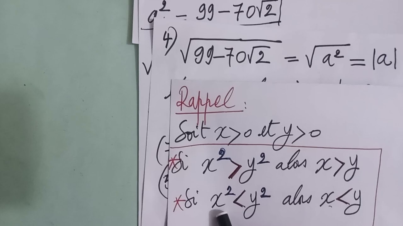 Exercice de révision math 3e racines carrées suite 4