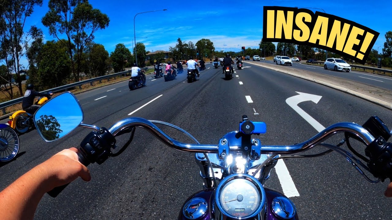 30+ Custom Harleys Take Over Southwest Sydney | Crazy Group Ride on a Harley-Davidson Softail