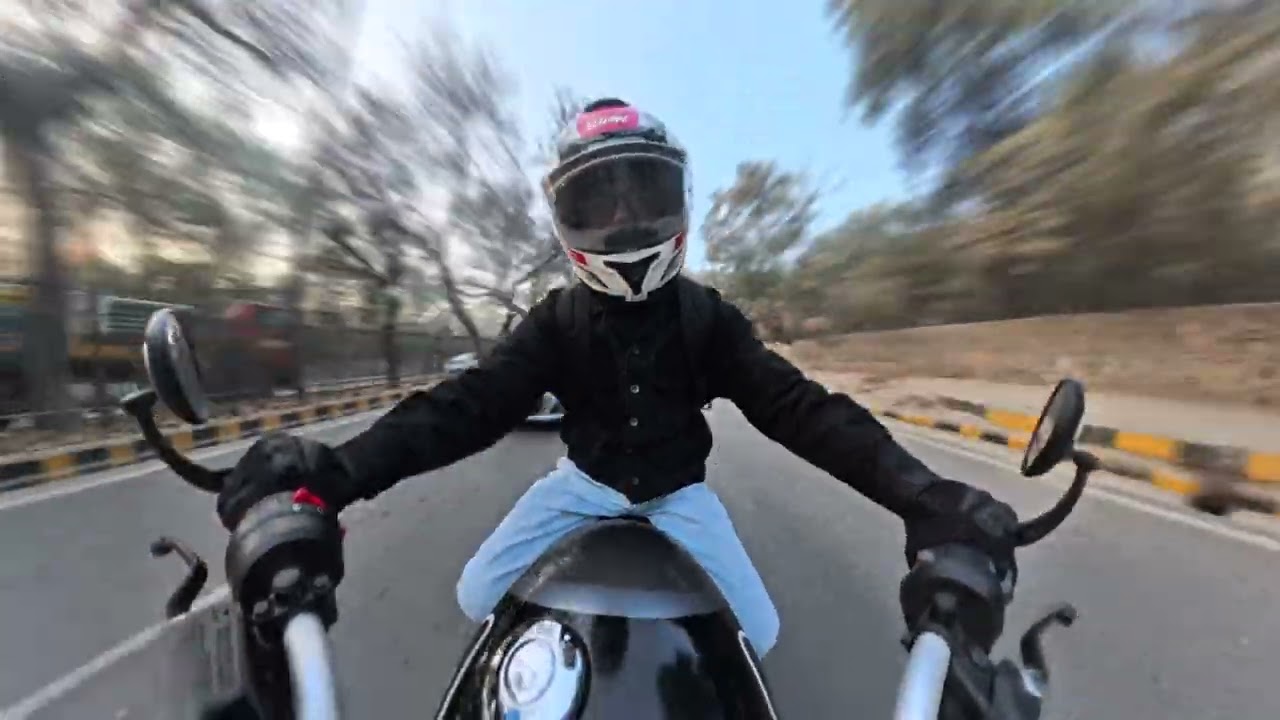 Triumph Speed 400 — cruising easy, motion amplified by Insta360 X5 ND effect. 