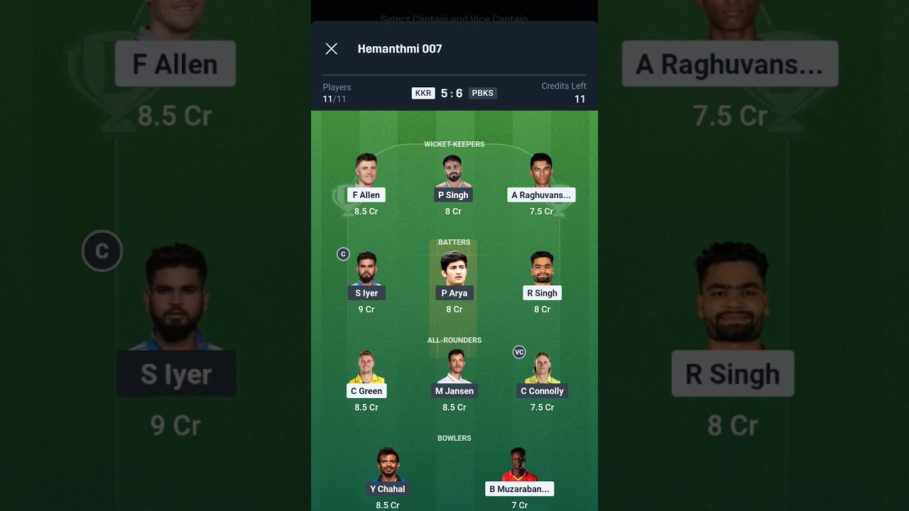 KKR VS PBKS T20 Dream11 Prediction | KKR VS PBKS Dream11 Team Of Today Match | KKR VS PBKS dream11 |