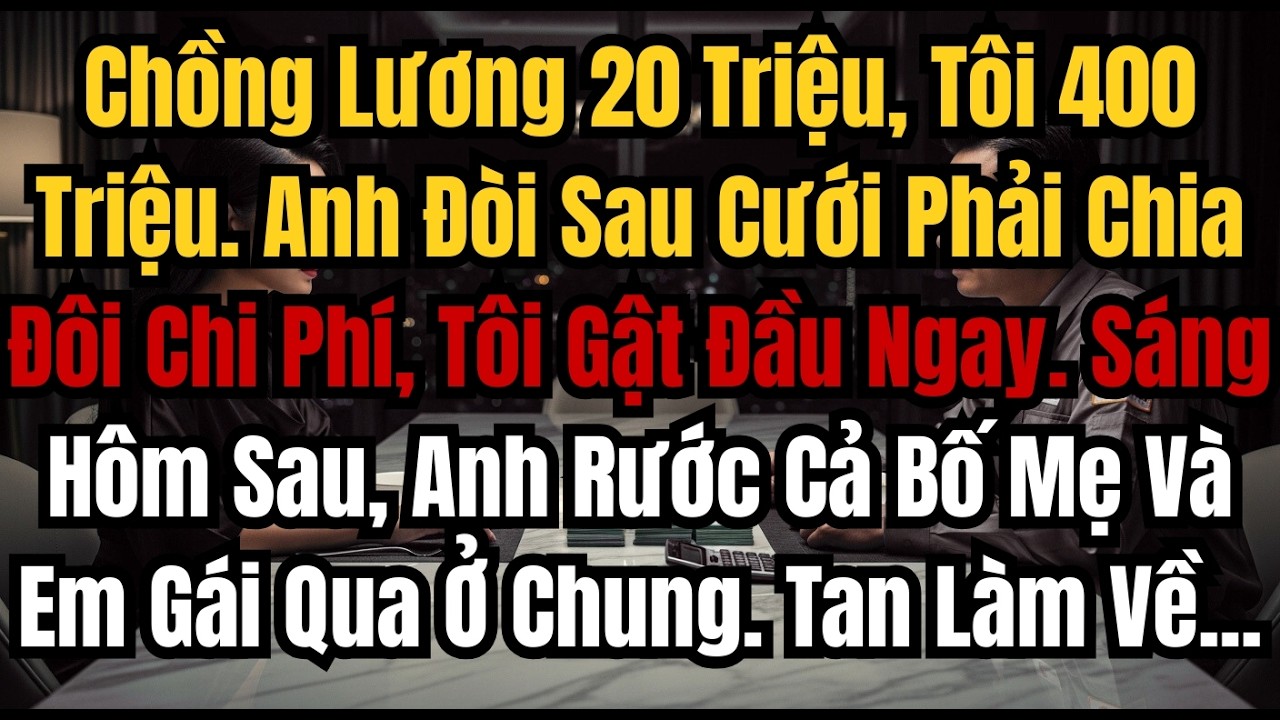 Chồng Lương 20 Triệu, Tôi 400 Triệu  Anh Đòi Sau Cưới Phải Chia Đôi Chi Phí, Tôi Gật Đầu Ngay  Sáng