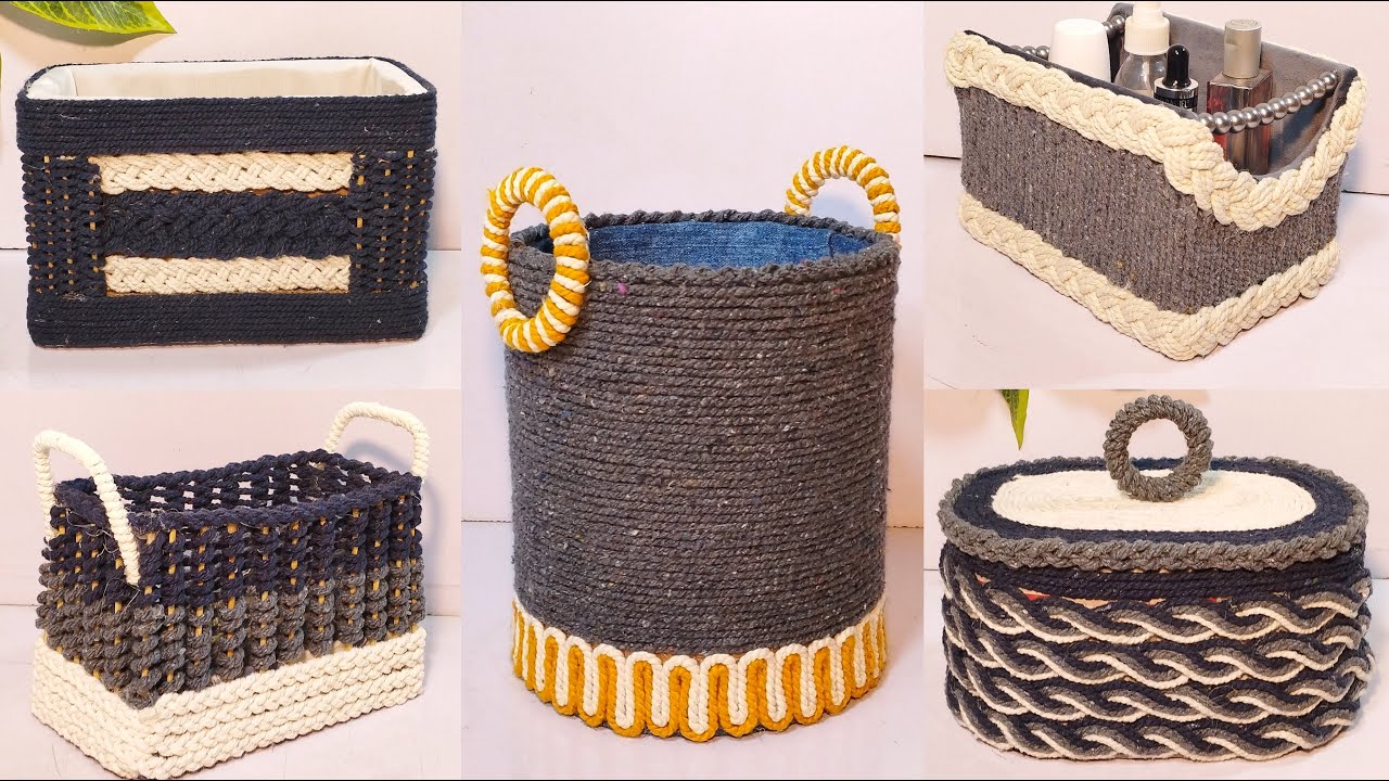5 Different ideas of  Rope Storage Basket |Diy Rope Basket |Diy Storage Organizer | Hamna Nadeem