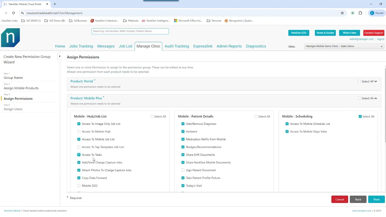 How to Set Up/Modify NextGen Mobile Permissions in Cloud Portal