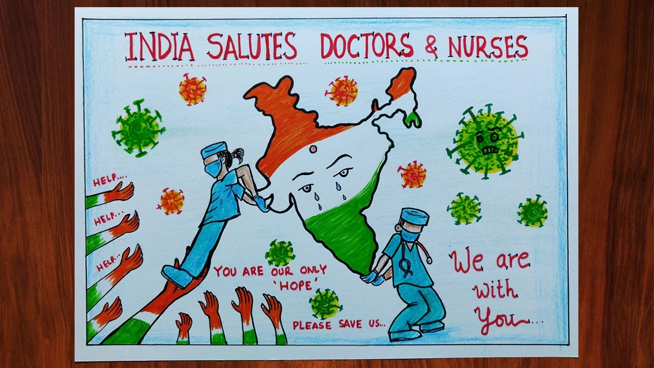 India Salutes Doctors and Nurses. How to Draw Coronavirus Drawing/ Coronavirus /COVID-19 Poster