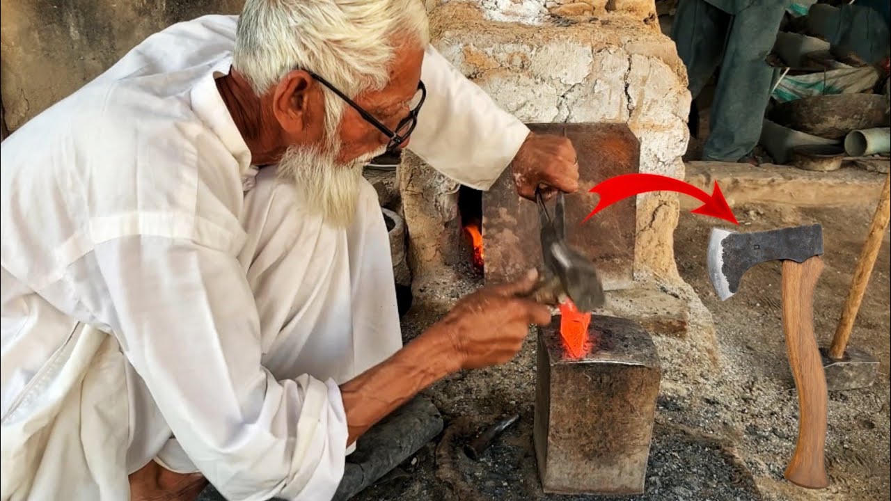 80 Year's Old Blacksmith Forging an Axe From Old & Rusty Truck Leaf Spring