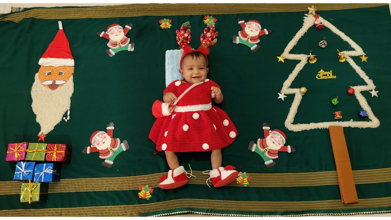 Christmas baby photoshoot ideas at home | Christmas theme baby photoshoot | monthly baby photoshoot