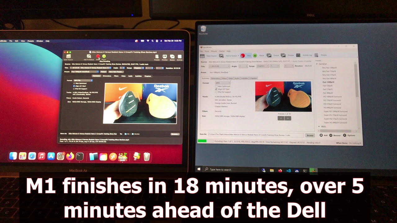 MacBook Air M1 versus Dell XPS 15 9500 Handbrake Race Part 2