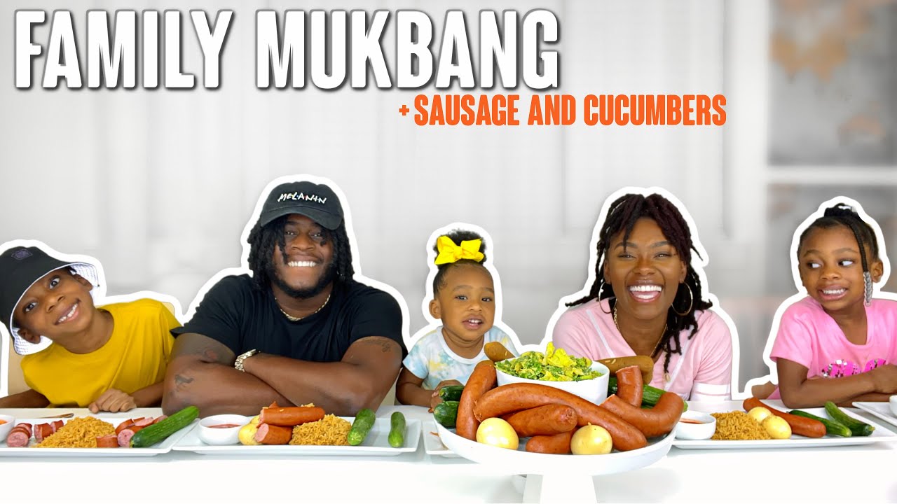 SAUSAGE, RICE, CUCUMBER FAMILY MUKBANG | Naveen and Shena
