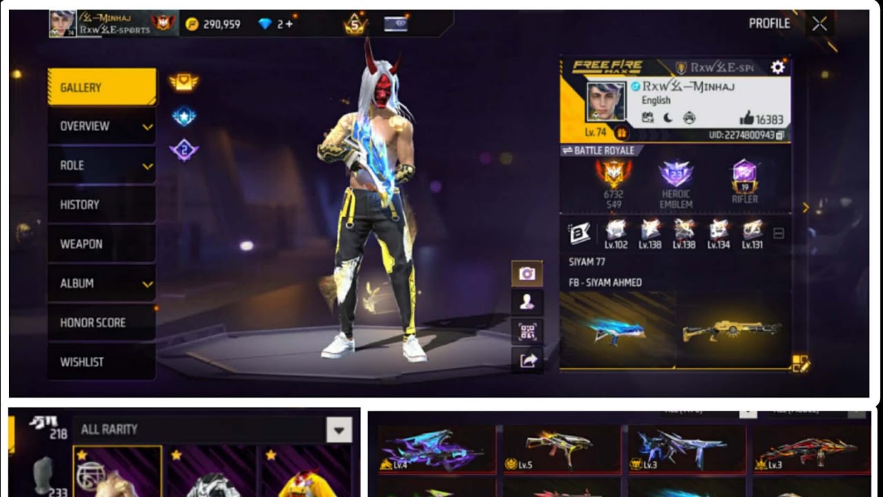Freefire I'd sell hobe ✅ I'd level 74, like 16k+ old I'd 500+ Gun collection 🤯