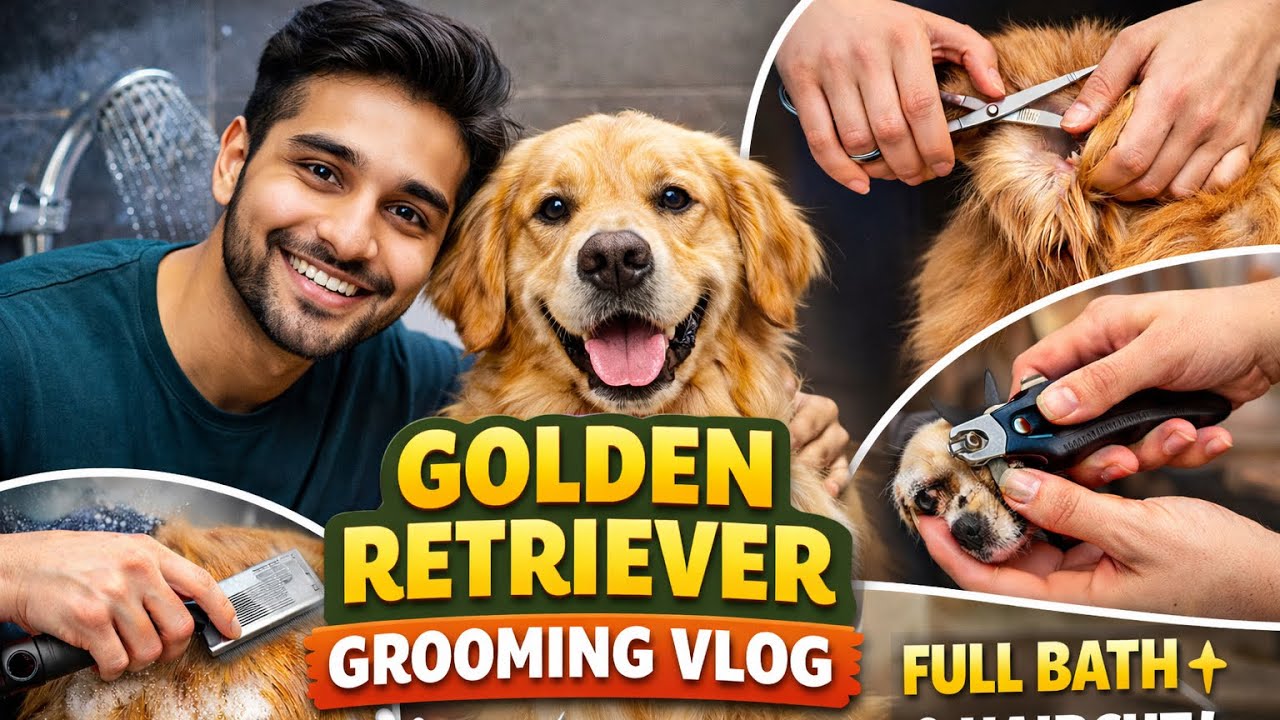 अगर हिंदी ज़्यादा रखना चाहें तो)गोल्डन रिट्रीवर डॉग ग्रूमिं | फुल बाथ, हेयर कट और रिलैक्सिंग केयर 🐕✨