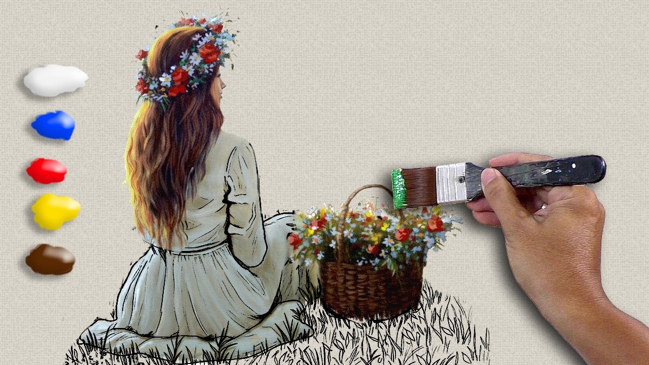 How to Paint Woman Sitting in Flower Garden in Acrylics / Time-lapse / JMLisondra