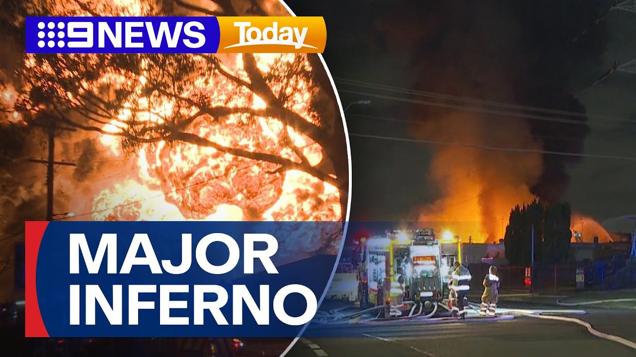Destructive explosions and large fireballs from vicious factory inferno | 9 News Australia
