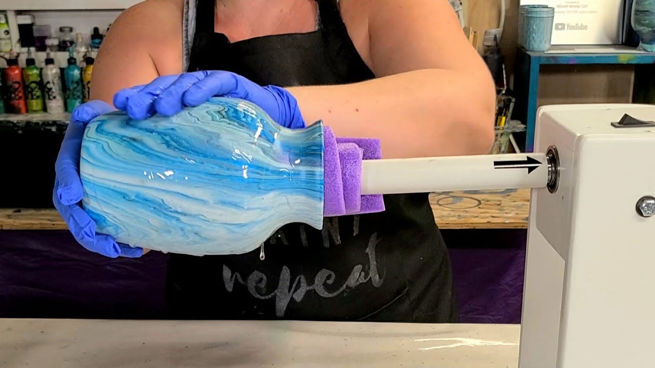 Sealing a vase with resin on a new magnetic cup turner!