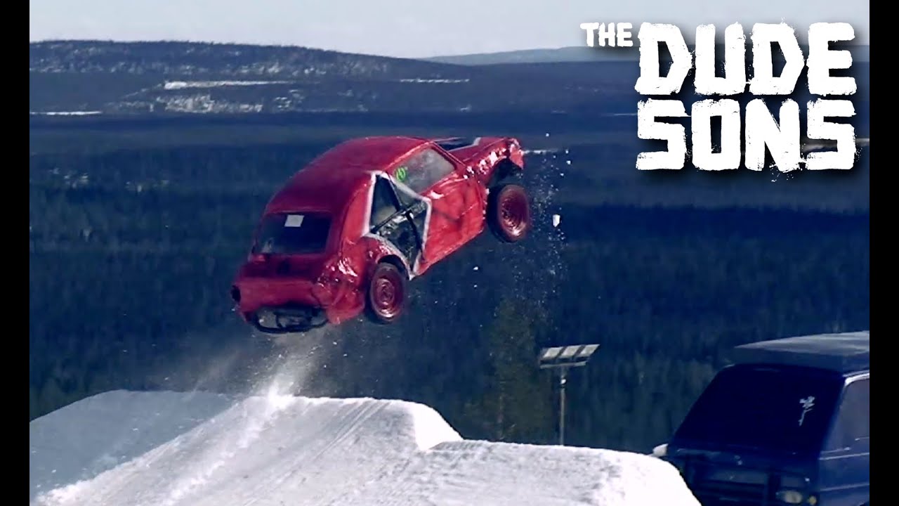 Huge Car Jump From A Snowboard Kicker