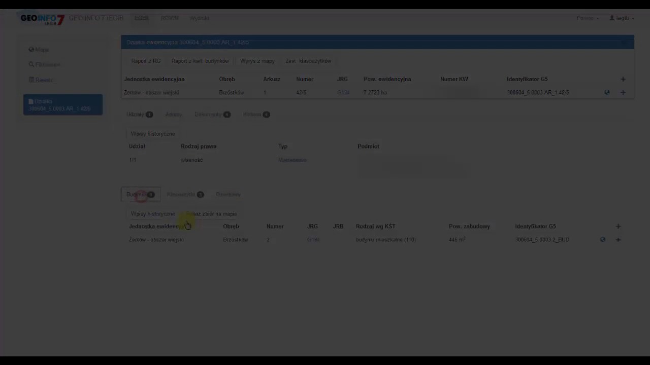 GEO-INFO 7 i.Egib -Jakie użytki na wybranej działce