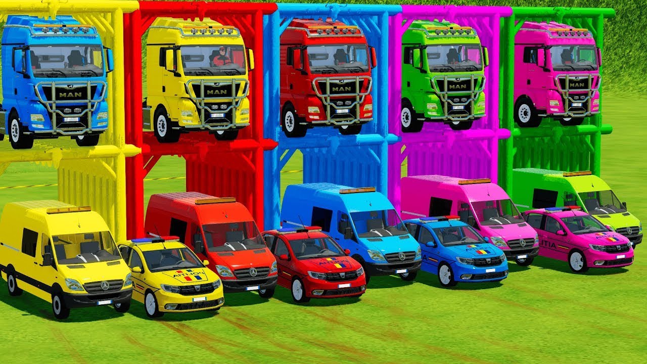 TRANSPORTING ALL POLICE CARS and AMBULANCE EMERGENCY VEHICLES WITH MERCEDES POLICE TRUCKS ! FS22
