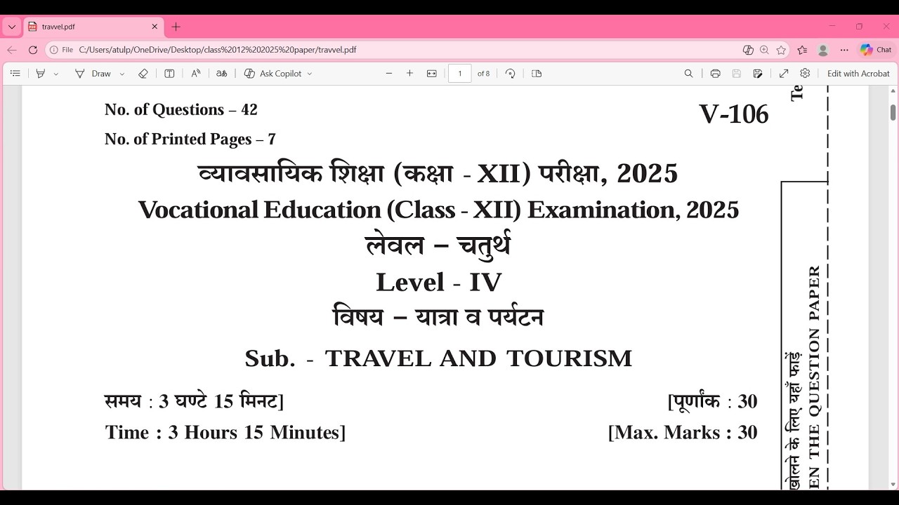RBSE 2025 CLASS 12th TRAVEL AND TOURISM COMPLETE PAPER SOLUTION