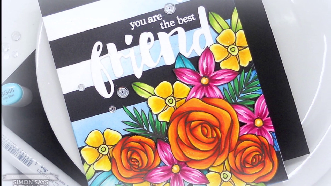 Striped Floral Bouquet with Copic Coloring