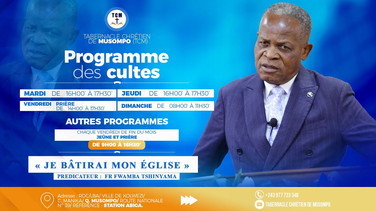 JEUDI 29 JANVIER 2026, : THÈME :JE BATIRAI MON ÉGLISE AVEC  FR FWAMBA Tshinyama
