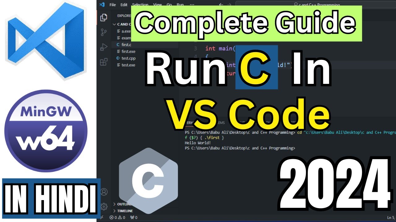 How To Run C Program In VS code | Vs code setup For C | Install MingW Compiler In Vs code 2024