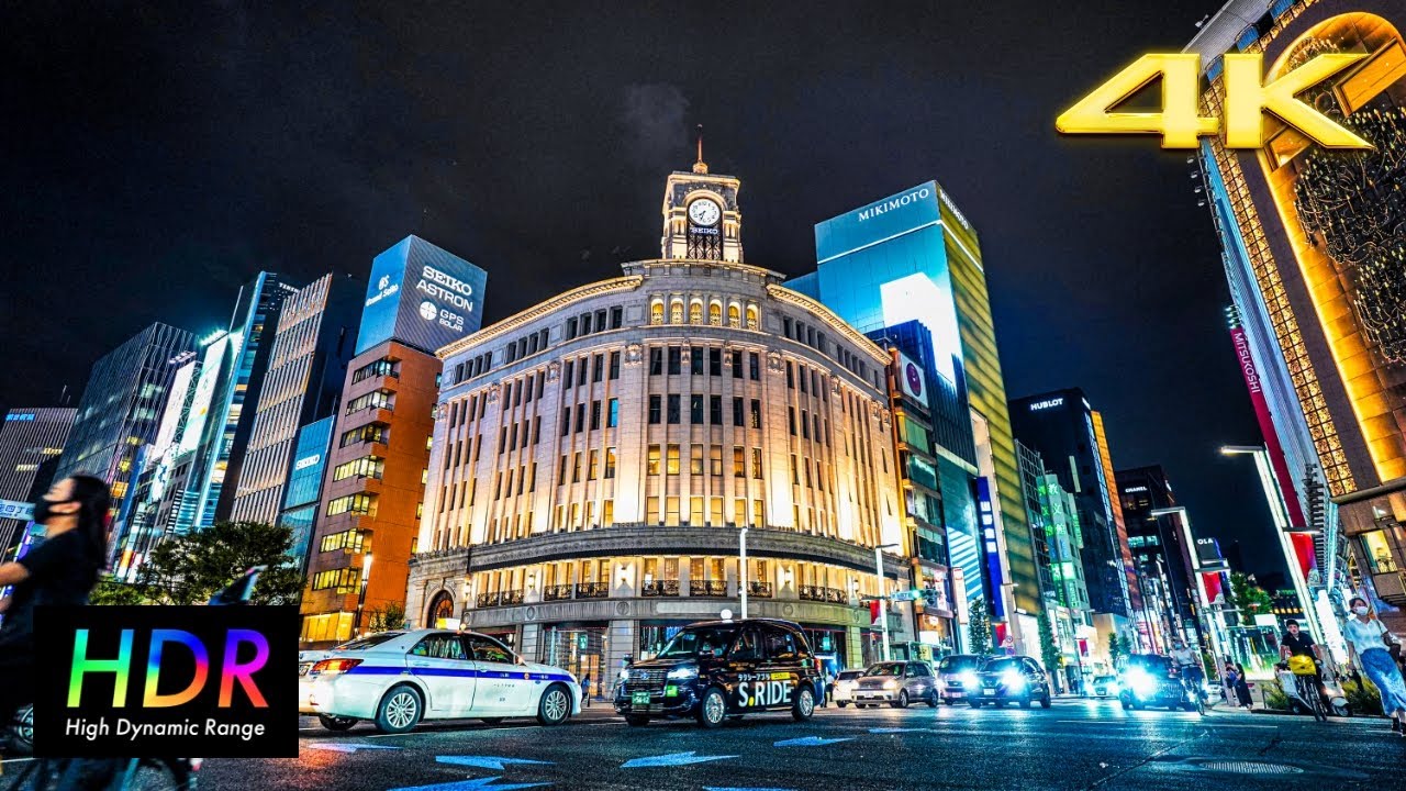 【4K HDR】Tokyo Night Walk in Ginza【Uncut Ver】