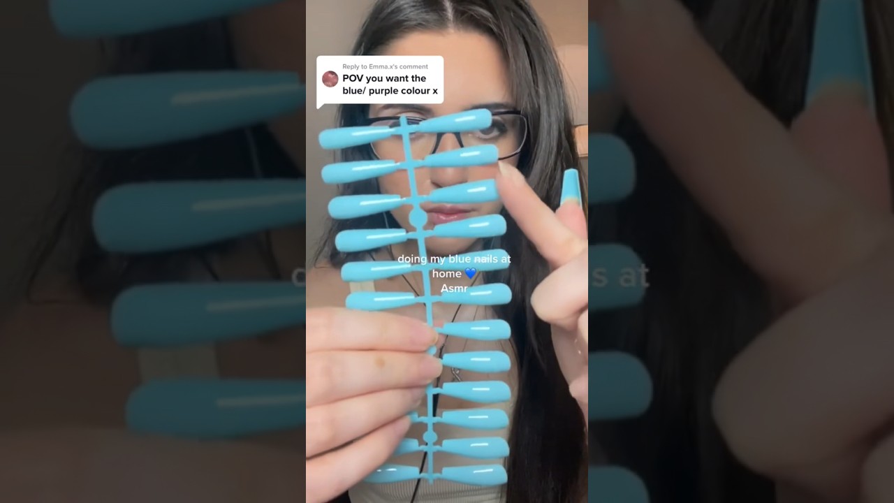 girl does her fake nails at home 💙 blue edition 💙 #asmr #shorts #shortsvideo