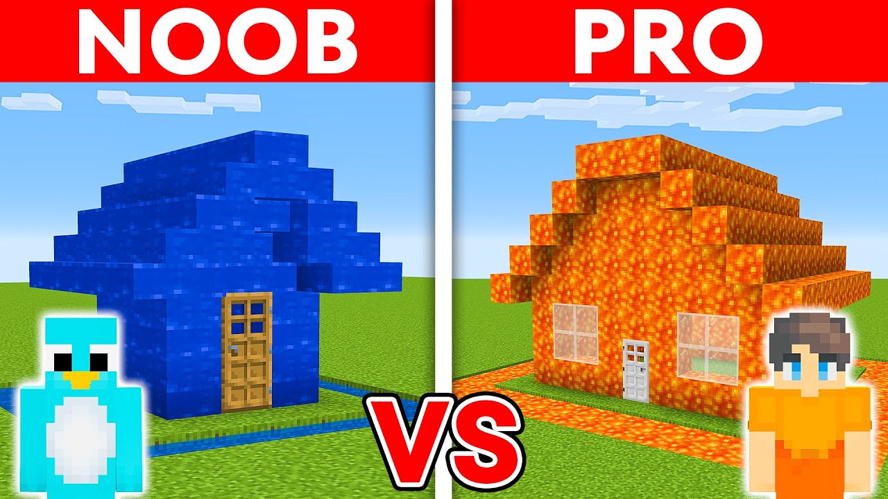 Noob VS Pro LAVA vs WATER HOUSE BUILD CHALLENGE