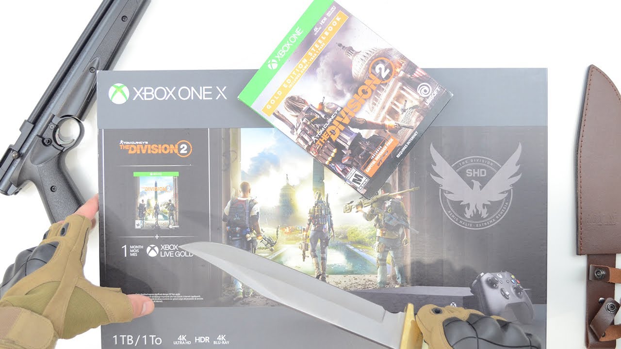 Xbox One X 1Tb The Division 2 Bundle + Gold Steelbook Edition Unboxing
