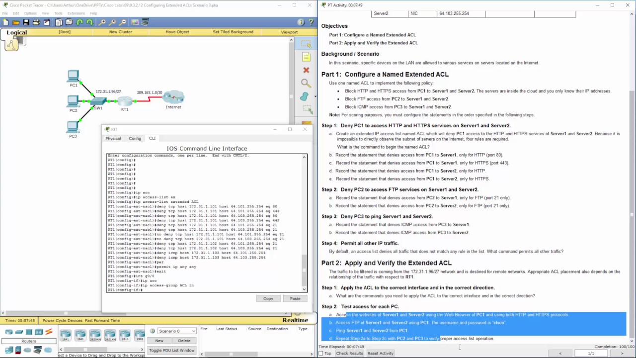 Cisco RnS - Lab 9.3.2.12 Configuring Extended ACLs Scenario 3