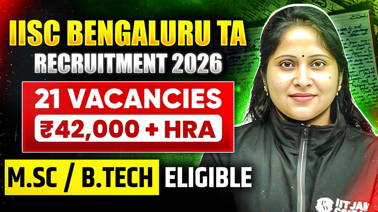 IISc Bengaluru TA Recruitment 2026 | 21 Vacancies | ₹42,000 + HRA Salary | MSc & BTech Eligible