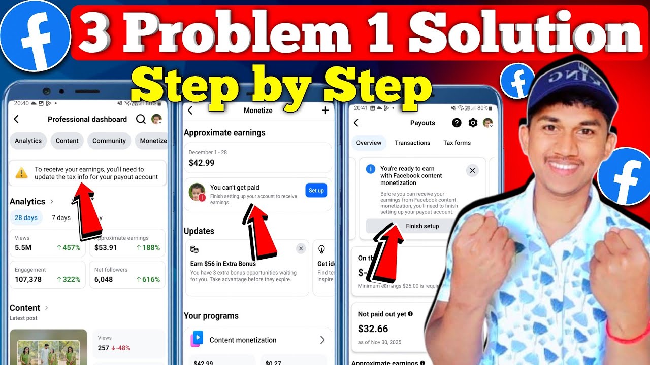 You cannot get paid on facebook | To receive your earnings you'll need to update the tax info 