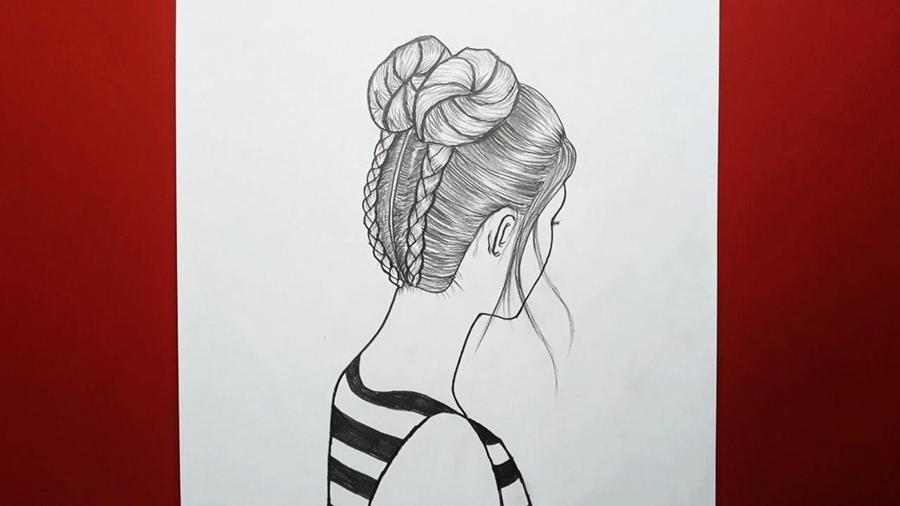İki Tarafı Örgülü Saç Modeli Nasıl Çizilir / How to draw a girl with DOUBLE BUNS hair - step by step